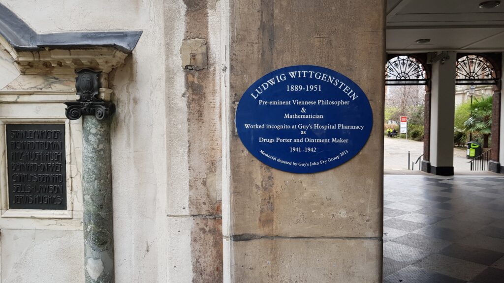 Ludwig Wittgenstein memorial plaque at Guy's Hospital in London