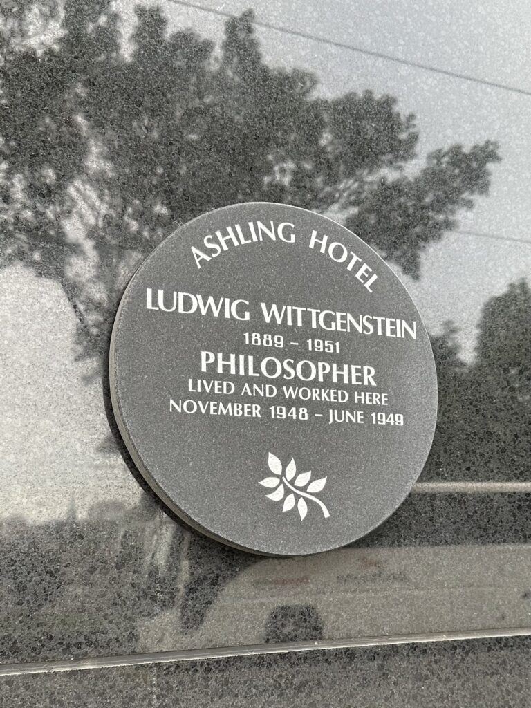Memorial plaque at Ashling Hotel (formerly Ross's Hotel) in Dublin, where Ludwig Wittgenstein lived and worked in 1948 and 1949